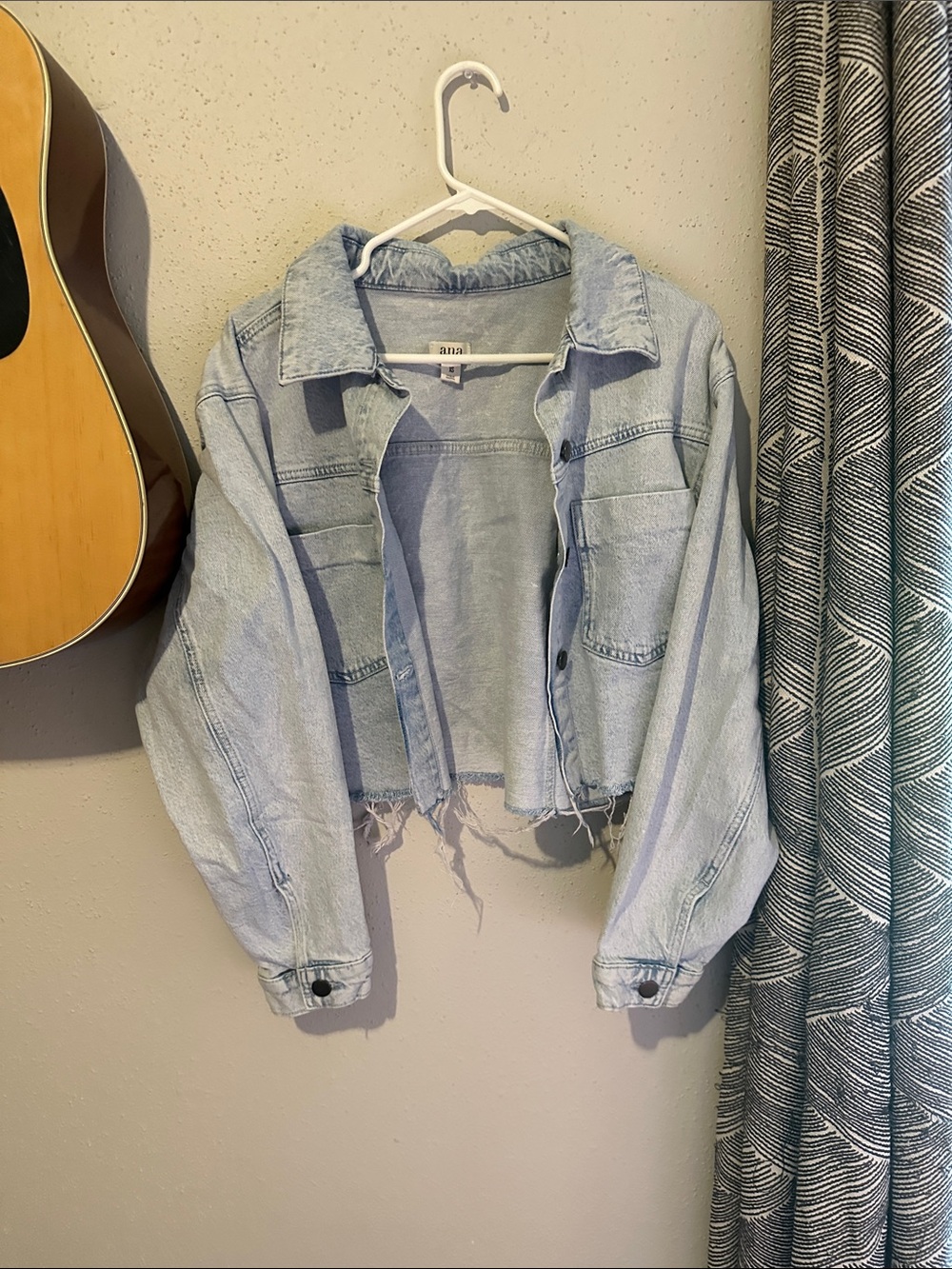 a.n.a Light Wash Cropped Distressed Denim Jacket